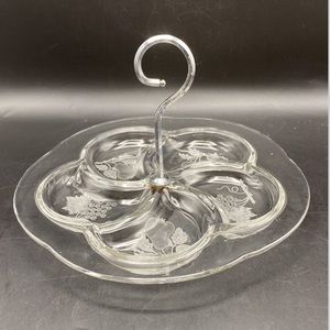 Vintage Elegant Fruit Designed Divider Glass Serving Tray With Handle